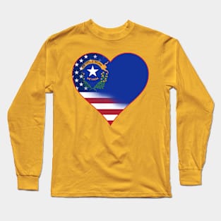 State of Nevada Flag and American Flag Fusion Design Long Sleeve T-Shirt